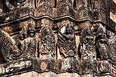 Thailand - Old Sukhothai - Wat Si Sawai. Details of stuccoed carvings of the Khmer style corncob prangs. 
